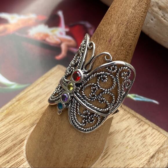 Sterling Silver Filigree CZ Butterfly Ring - Picture 3 of 5